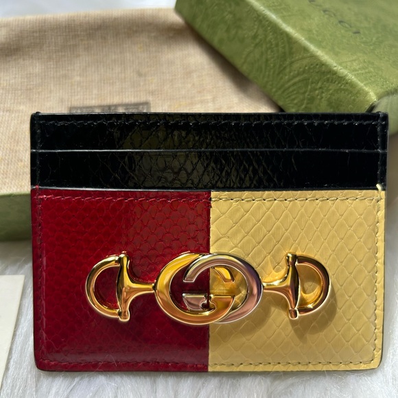 Authentic Gucci interlocking tri-color snake skin card case - Picture 4 of 7